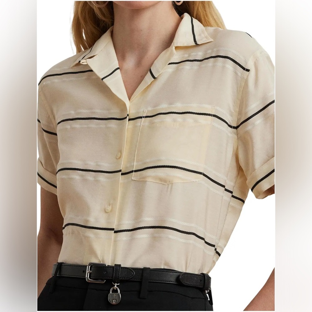 NWT Ralph Lauren Striped Short Sleeve Camp Shirt Button-Down Shirt Women’s Large